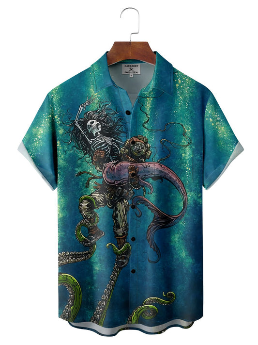 Diver and Mermaid (Skeleton) - Hawaiian Shirt